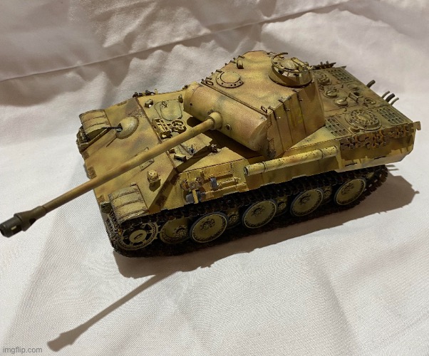 Here is scale model I built & painted (1/35 Panther Tank ) more photos in comments. | image tagged in hobbies,scale model building,airbrushing,brush painting,share your own photos | made w/ Imgflip meme maker