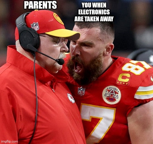 When Your Electronics Are Taken Away | PARENTS; YOU WHEN ELECTRONICS ARE TAKEN AWAY | image tagged in travis kelce screaming,electronics,spoiled brat,parents,children,memes | made w/ Imgflip meme maker
