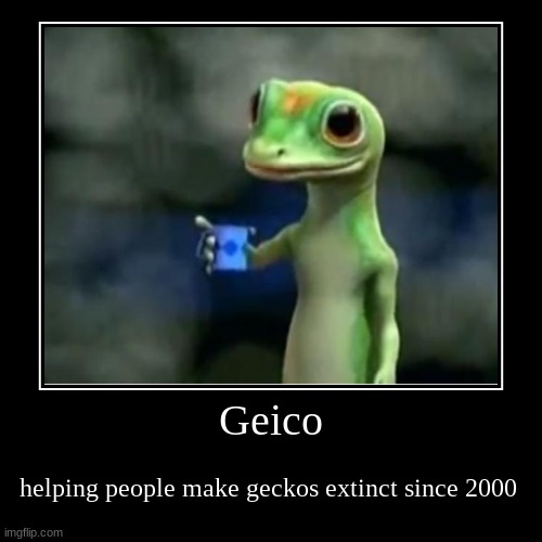 Geico | helping people make geckos extinct since 2000 | image tagged in funny,demotivationals | made w/ Imgflip demotivational maker