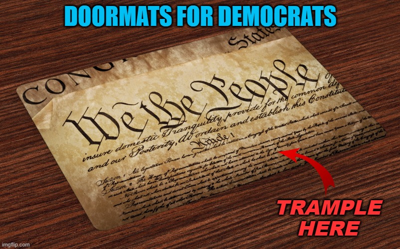 Doormats for Democrats | DOORMATS FOR DEMOCRATS; TRAMPLE
HERE | image tagged in constitution,democrats,doormat | made w/ Imgflip meme maker