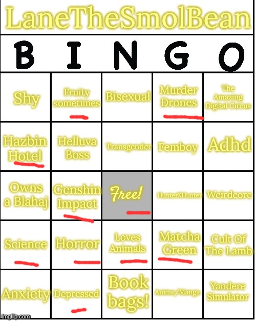 LaneTheSmolBean Bingo!! | image tagged in lanethesmolbean bingo | made w/ Imgflip meme maker