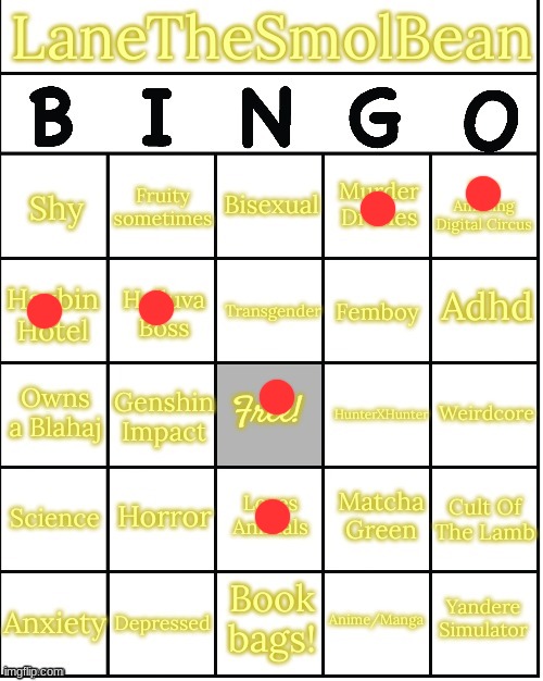 LaneTheSmolBean Bingo!! | image tagged in lanethesmolbean bingo | made w/ Imgflip meme maker