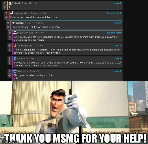 THANK YOU MSMG FOR YOUR HELP! | image tagged in megamind thank you random citizen | made w/ Imgflip meme maker