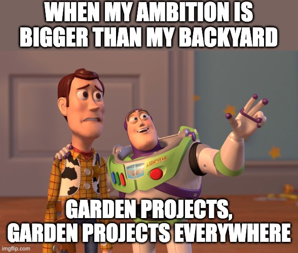 When my ambition is bigger than my backyard. | WHEN MY AMBITION IS BIGGER THAN MY BACKYARD; GARDEN PROJECTS, GARDEN PROJECTS EVERYWHERE | image tagged in memes,x x everywhere | made w/ Imgflip meme maker