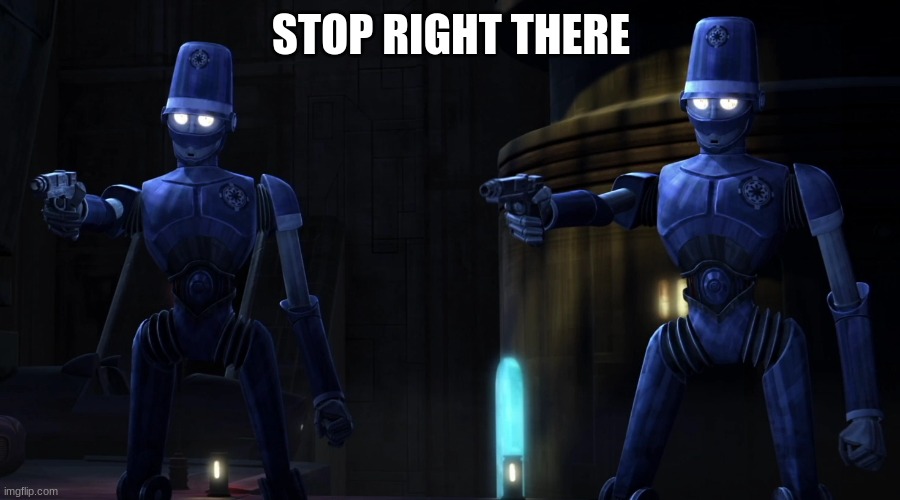 police droids | STOP RIGHT THERE | image tagged in police droids | made w/ Imgflip meme maker