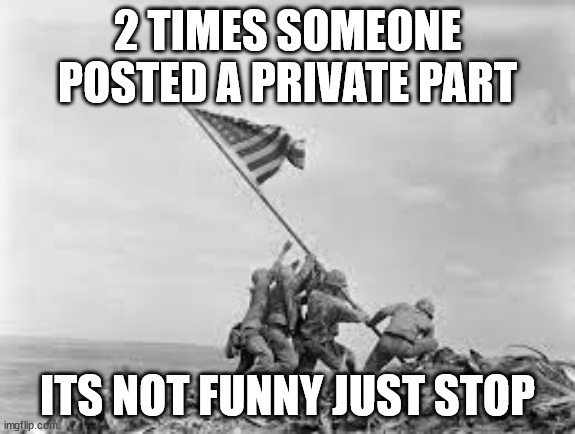 raising the flag | 2 TIMES SOMEONE POSTED A PRIVATE PART; ITS NOT FUNNY JUST STOP | image tagged in raising the flag | made w/ Imgflip meme maker