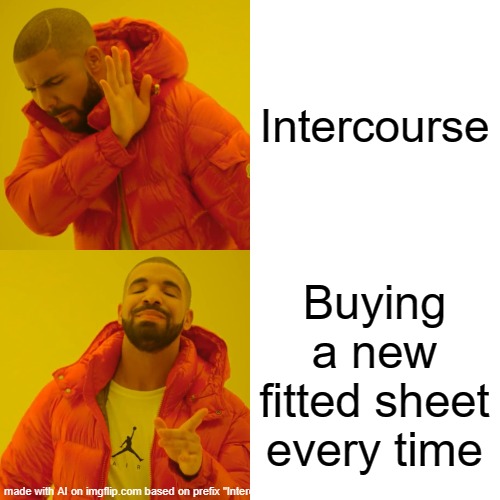 Drake Hotline Bling | Intercourse; Buying a new fitted sheet every time | image tagged in memes,drake hotline bling | made w/ Imgflip meme maker