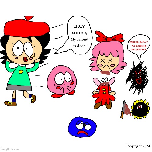 The Evil Scribble Scrabble and Dark Matter killed Ribbon | image tagged in kirby,parody,fanart,comics/cartoons,gore,funny | made w/ Imgflip meme maker