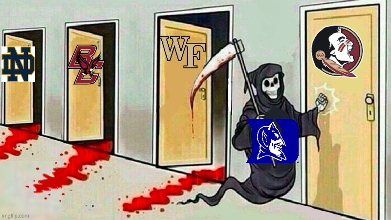 Duke men's basketball 20 | image tagged in death knocking at the door | made w/ Imgflip meme maker