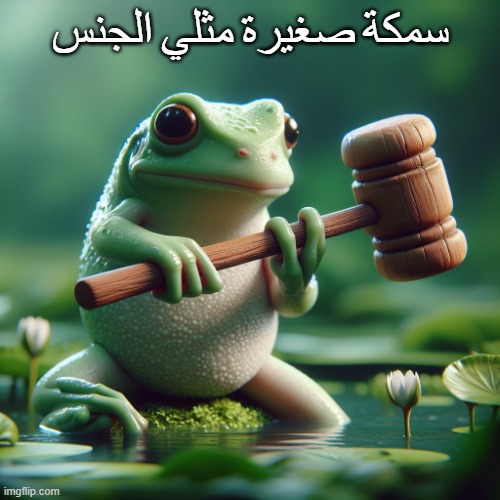 frog holding a mallet | سمكة صغيرة مثلي الجنس | image tagged in frog holding a mallet | made w/ Imgflip meme maker