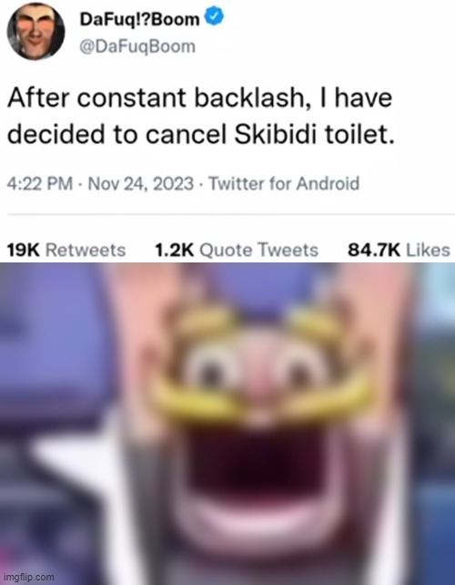 poster below likes skibidi toilet | image tagged in clash royale knight emote low quality | made w/ Imgflip meme maker