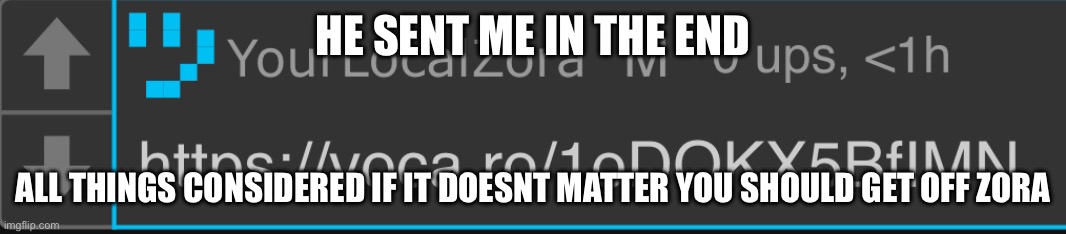 HE SENT ME IN THE END; ALL THINGS CONSIDERED IF IT DOESNT MATTER YOU SHOULD GET OFF ZORA | made w/ Imgflip meme maker