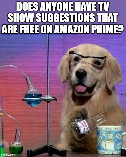 We canceled Netflix to save money ? | DOES ANYONE HAVE TV SHOW SUGGESTIONS THAT ARE FREE ON AMAZON PRIME? | image tagged in memes,i have no idea what i am doing dog,tag | made w/ Imgflip meme maker