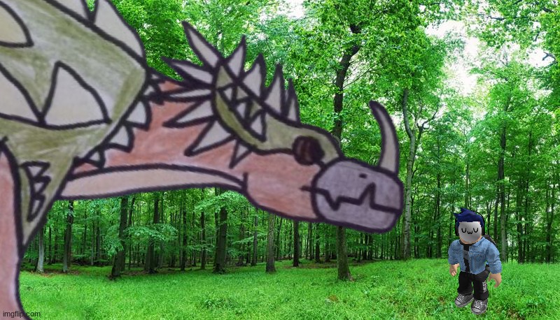 Blook meets Godzilla's Companion (Anguirus).mp3 | image tagged in green forest | made w/ Imgflip meme maker