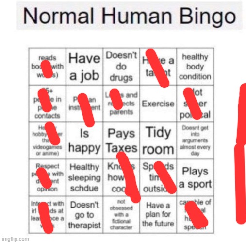 no bingo | image tagged in normal human bingo | made w/ Imgflip meme maker