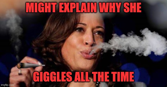 Giggles | MIGHT EXPLAIN WHY SHE; GIGGLES ALL THE TIME | image tagged in kamala harris stoned,politics | made w/ Imgflip meme maker