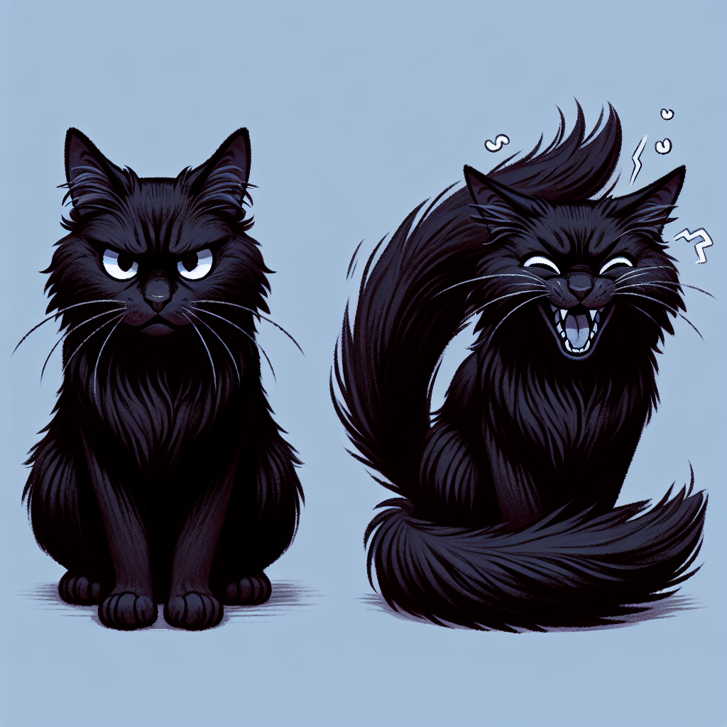 Black long hair Cat mad, then black long hair cat happy Blank Meme Template