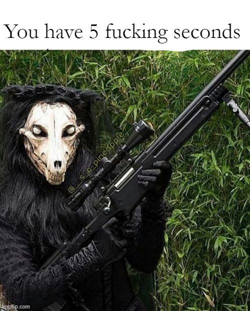You have 5 fucking seconds | image tagged in mal0 | made w/ Imgflip meme maker