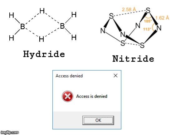 Hydride, Nitride, Acccess Is Denied | image tagged in hydride nitride | made w/ Imgflip meme maker
