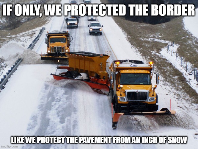 If only, | IF ONLY, WE PROTECTED THE BORDER; LIKE WE PROTECT THE PAVEMENT FROM AN INCH OF SNOW | image tagged in politics | made w/ Imgflip meme maker