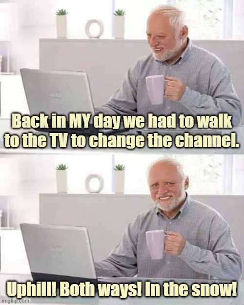 Changing the Channel | Back in MY day we had to walk to the TV to change the channel. Uphill! Both ways! In the snow! | image tagged in change the channel,back in the day,lazy kids | made w/ Imgflip meme maker
