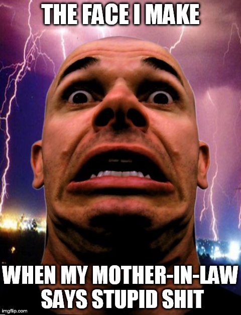 Memeo | THE FACE I MAKE WHEN MY MOTHER-IN-LAW SAYS STUPID SHIT | image tagged in memes,memeo | made w/ Imgflip meme maker