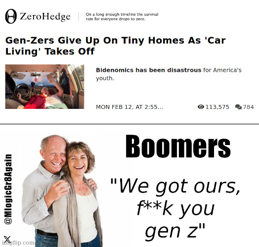 What's your problem kids? Just pull yourself up by your bootstraps and work harder. | image tagged in boomers,gen z | made w/ Imgflip meme maker