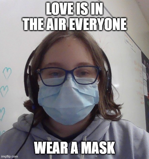 happy valentines day i guess | LOVE IS IN THE AIR EVERYONE; WEAR A MASK | image tagged in valentine's day | made w/ Imgflip meme maker