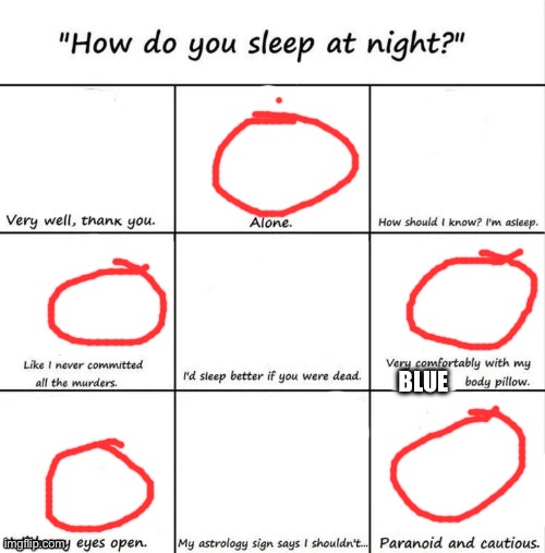 How do you sleep at night? | BLUE | image tagged in how do you sleep at night | made w/ Imgflip meme maker