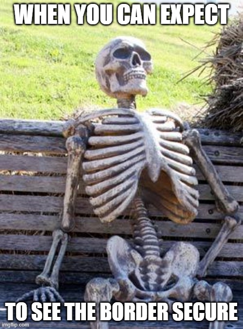 Waiting Skeleton | WHEN YOU CAN EXPECT; TO SEE THE BORDER SECURE | image tagged in memes,waiting skeleton | made w/ Imgflip meme maker