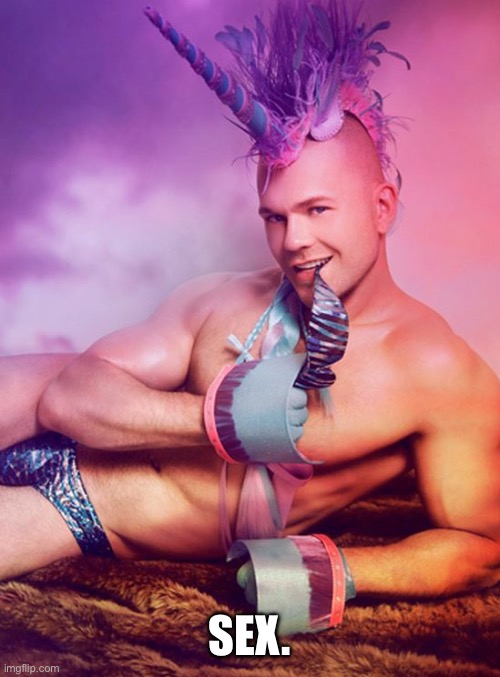 Sexy Gay Unicorn | SEX. | image tagged in sexy gay unicorn | made w/ Imgflip meme maker