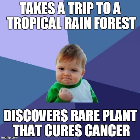 If Only... | TAKES A TRIP TO A TROPICAL RAIN FOREST DISCOVERS RARE PLANT THAT CURES CANCER | image tagged in memes,success kid | made w/ Imgflip meme maker