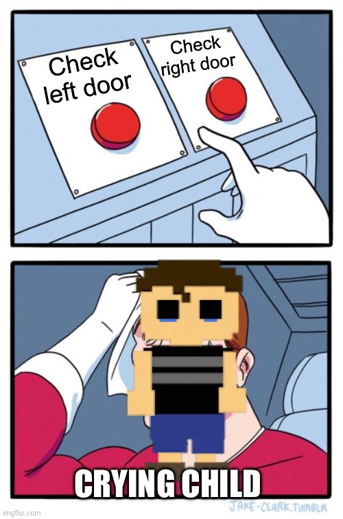Two Buttons Meme | Check right door; Check left door; CRYING CHILD | image tagged in memes,two buttons | made w/ Imgflip meme maker