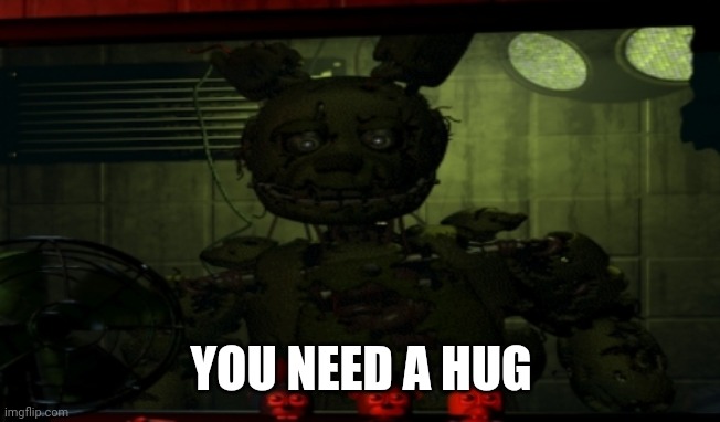 New template I made! Name: springtrap stare | YOU NEED A HUG | image tagged in springtrap stare | made w/ Imgflip meme maker