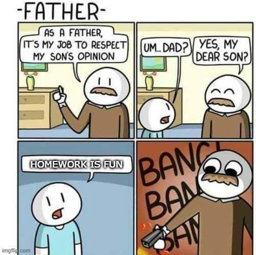 As a father template  | HOMEWORK IS FUN | image tagged in as a father template | made w/ Imgflip meme maker