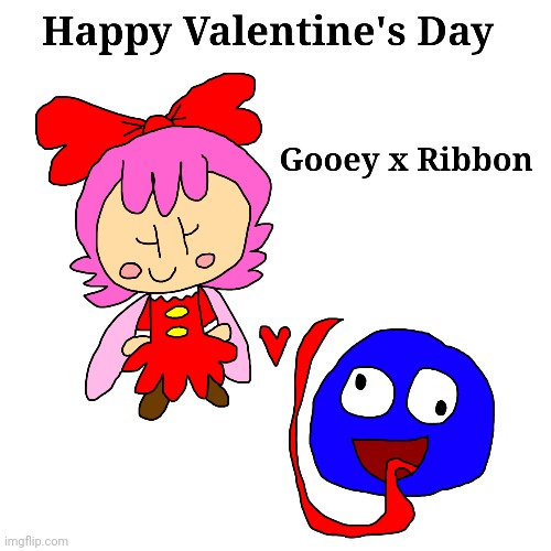 Gooey loves Ribbon forever | image tagged in kirby,fanart,relationships,valentine's day,parody,cute | made w/ Imgflip meme maker