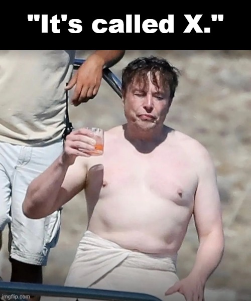 Elon Musk, drunk | "It's called X." | image tagged in elon musk drunk | made w/ Imgflip meme maker