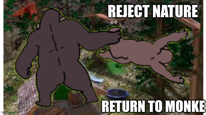 reject nature return to monke | REJECT NATURE; RETURN TO MONKE | image tagged in reject nature return to monke | made w/ Imgflip meme maker