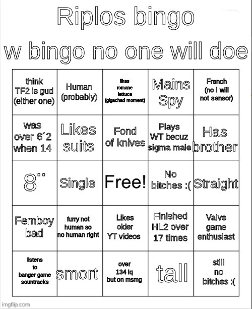 ripos bingoes | image tagged in ripos bingoes | made w/ Imgflip meme maker