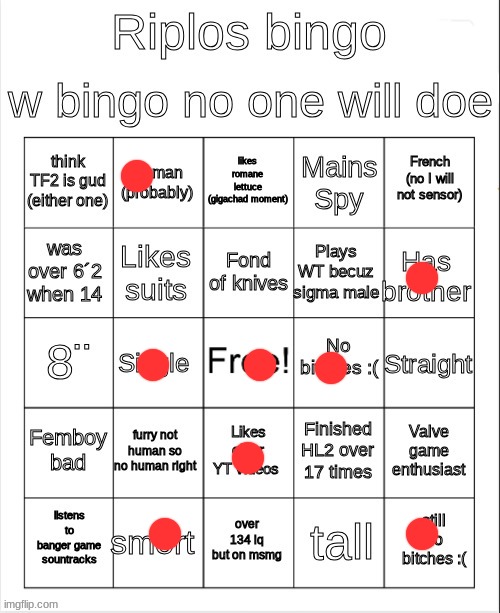 ripos bingoes | image tagged in ripos bingoes | made w/ Imgflip meme maker