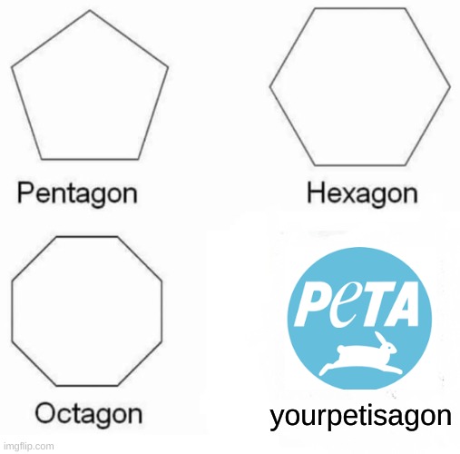 f peta | yourpetisagon | image tagged in memes,pentagon hexagon octagon,f peta | made w/ Imgflip meme maker