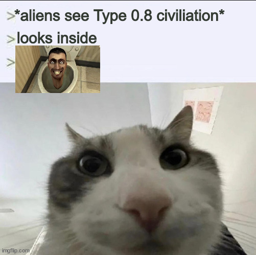 Cat looks inside | *aliens see Type 0.8 civiliation*; looks inside | image tagged in cat looks inside | made w/ Imgflip meme maker