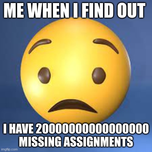 ME WHEN I FIND OUT; I HAVE 20000000000000000 MISSING ASSIGNMENTS | image tagged in blank | made w/ Imgflip meme maker