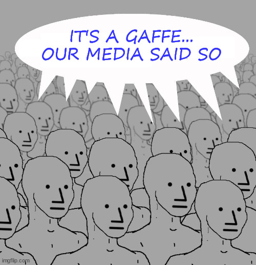 Npc | IT'S A GAFFE... OUR MEDIA SAID SO | image tagged in npc | made w/ Imgflip meme maker