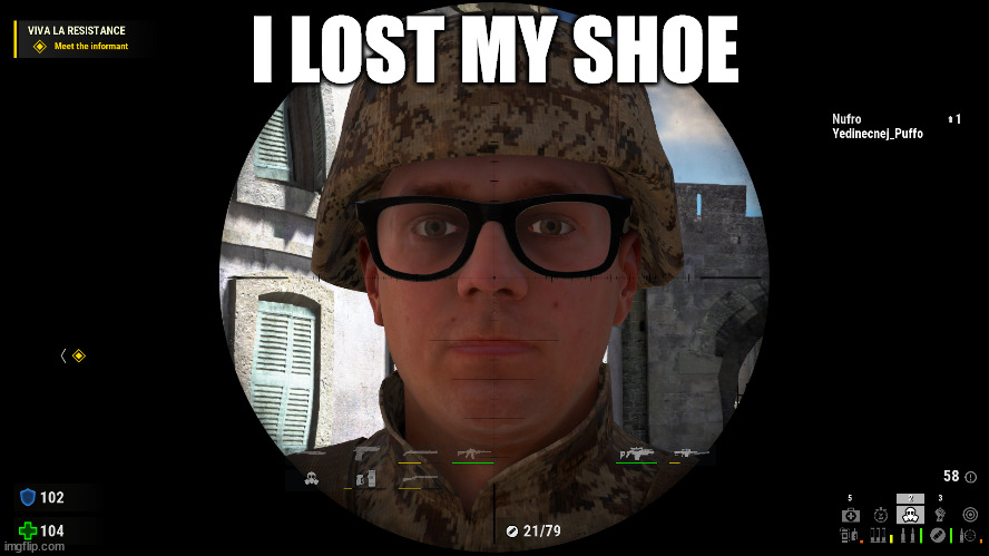 Kenny | I LOST MY SHOE | image tagged in shoe | made w/ Imgflip meme maker
