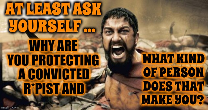 Disgusting | AT LEAST ASK YOURSELF ... WHAT KIND OF PERSON DOES THAT MAKE YOU? WHY ARE YOU PROTECTING; A CONVICTED R*PIST AND | image tagged in memes,trump unfit unqualified dangerous,trump was found liable for sexual assault,oj was found liable for nicole's murder | made w/ Imgflip meme maker