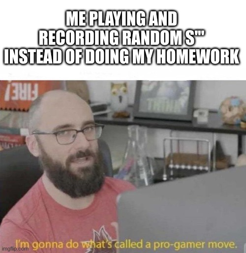 true? tho | ME PLAYING AND RECORDING RANDOM S''' INSTEAD OF DOING MY HOMEWORK | image tagged in pro gamer move | made w/ Imgflip meme maker