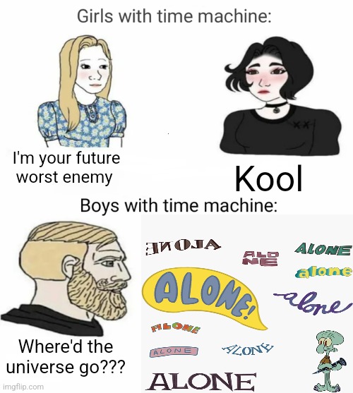 What happened to the universe? | I'm your future worst enemy; Kool; Where'd the universe go??? | image tagged in time machine,jpfan102504 | made w/ Imgflip meme maker