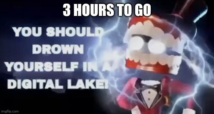 You should drown yourself in a digital lake | 3 HOURS TO GO | image tagged in you should drown yourself in a digital lake | made w/ Imgflip meme maker