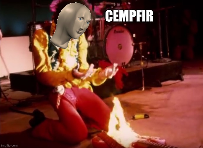 Jimmi Hendrix Gutiar campfire | CEMPFIR | image tagged in jimmi hendrix gutiar campfire | made w/ Imgflip meme maker